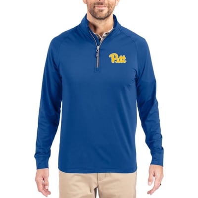  Pitt Panthers Cutter & Buck Soft Knit Stretch Raglan Quarter-Zip Pullover - Royal