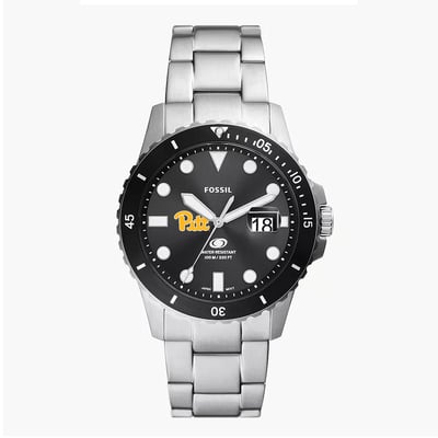 Pitt Panthers Fossil Blue Dive Three-Hand Date Stainless Steel Watch - Silver