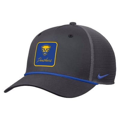  Pitt Panthers Nike Primetime Logo Script Rise Rope Trucker Adjustable Hat - Anthracite