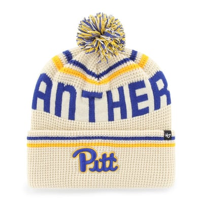  Pitt Panthers '47 Unisex Quattrle Waffle Cuffed Knit Hat with Pom - Cream