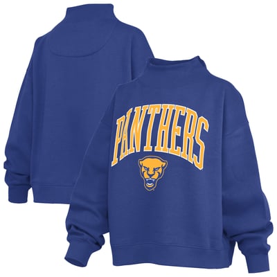  Pitt Panthers Pressbox Women's Oversized Slogan Fleece Mock Neck Sweatshirt - Royal