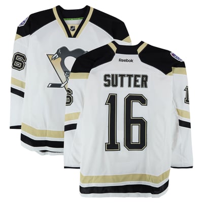 Brandon Sutter Pittsburgh Penguins Fanatics Authentic Practice-Used #16 White Jersey vs. Chicago Blackhawks on March 1, 2014 - Worn During Warm-Ups