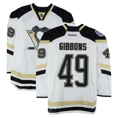 Brian Gibbons Pittsburgh Penguins Fanatics Authentic Practice-Used #49 White Jersey vs. Chicago Blackhawks on March 1, 2014 - Worn During Warm-Ups