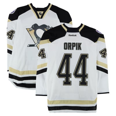 Brooks Orpik Pittsburgh Penguins Fanatics Authentic Practice-Used #44 White Jersey vs. Chicago Blackhawks on March 1, 2014 - Worn During Warm-Ups
