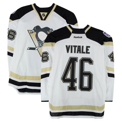 Joe Vitale Pittsburgh Penguins Fanatics Authentic Practice-Used #46 White Jersey vs. Chicago Blackhawks on March 1, 2014 - Worn During Warm-Ups
