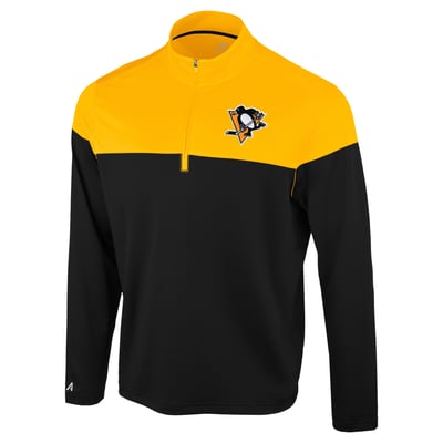 Pittsburgh Penguins Antigua Hinder Quarter-Zip Pullover - Black/Gold