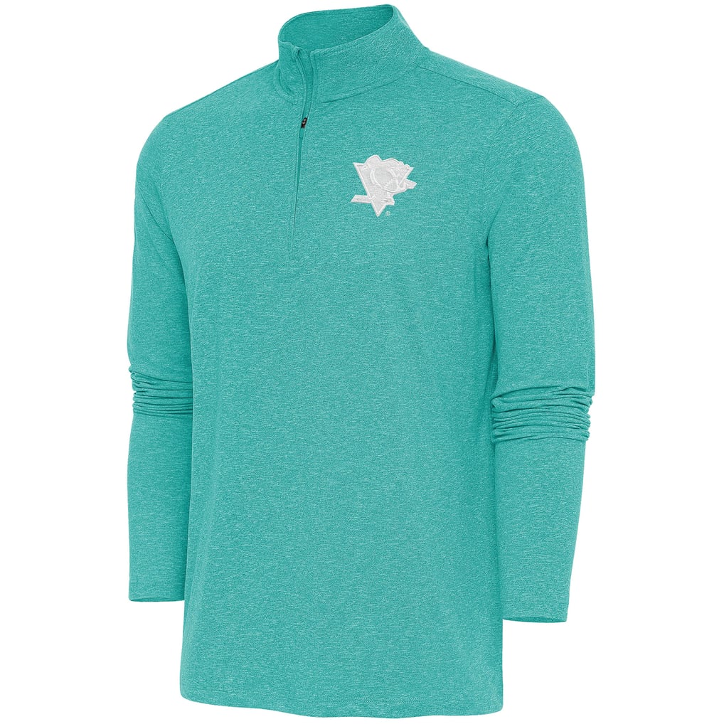  Pittsburgh Penguins Antigua White Logo Hunk Quarter-Zip Pullover - Heather Aqua