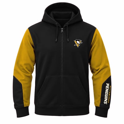  Pittsburgh Penguins Fanatics Big & Tall Colorblock Full-Zip Fleece Hoodie - Black