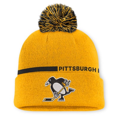 Pittsburgh Penguins Fanatics Authentic Pro Alternate Cuffed Knit Hat with Pom - Gold
