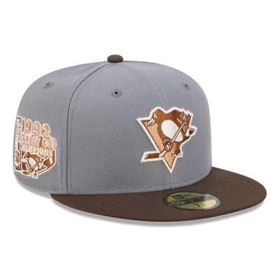 Pittsburgh Penguins New Era Wood Tones 59FIFTY Fitted Hat - Charcoal/Brown