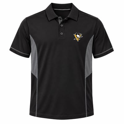 Pittsburgh Penguins Profile Big & Tall Color Block Panel Polo - Black/Charcoal