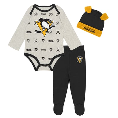  Pittsburgh Penguins Outerstuff Newborn Huddles and Giggles Three-Piece Set - Heathered Bone