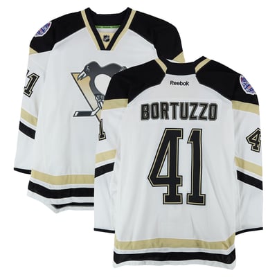 Robert Bortuzzo Pittsburgh Penguins Fanatics Authentic Practice-Used #41 White Jersey vs. Chicago Blackhawks on March 1, 2014 - Worn During Warm-Ups