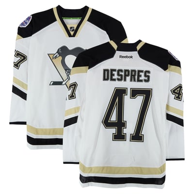 Simon Despres Pittsburgh Penguins Fanatics Authentic Practice-Used #47 White Jersey vs. Chicago Blackhawks on March 1, 2014 - Worn During Warm-Ups