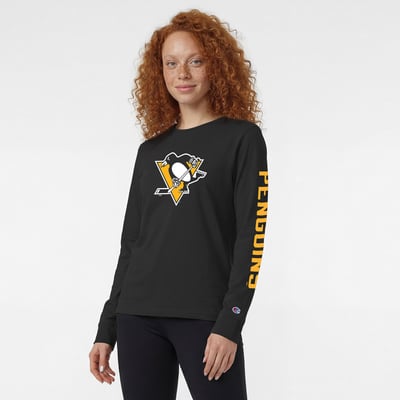  Pittsburgh Penguins Champion Women's Team Logo Long Sleeve T-Shirt - Black