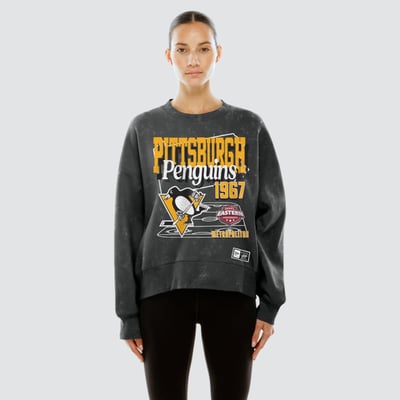  Pittsburgh Penguins New Era Women's Throwback Mineral Wash French Terry Crew Sweatshirt - Black