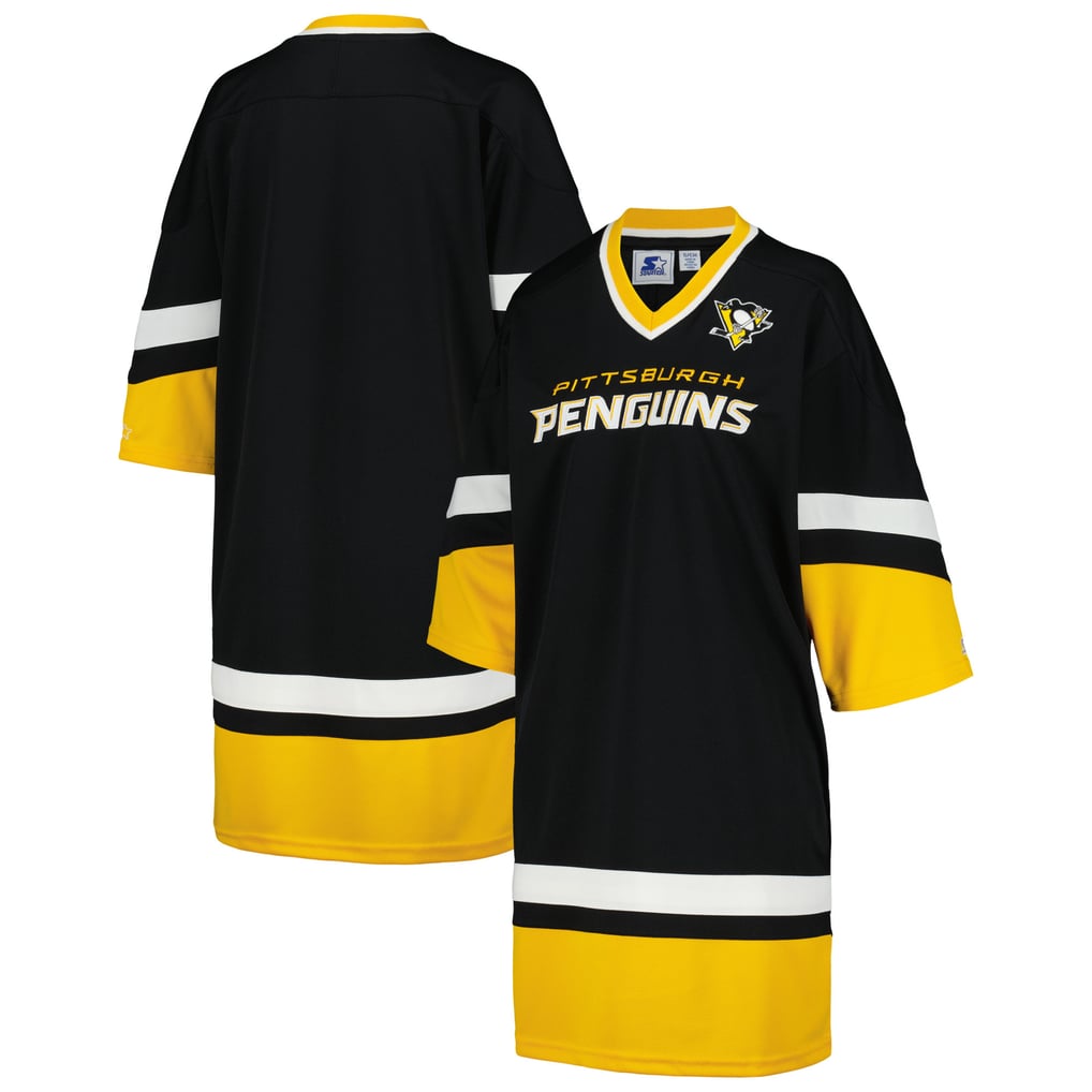 Women's Pittsburgh Penguins Starter Black Hurry-Up Offense Boxy V-Neck Half-Sleeve Sneaker Dress