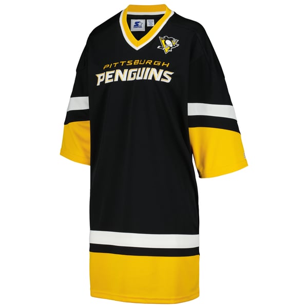 Women's Pittsburgh Penguins Starter Black Hurry-Up Offense Boxy V-Neck Half-Sleeve Sneaker Dress