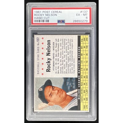 1961 Post Cereal Hand Cut #137 Rocky Nelson PSA 6