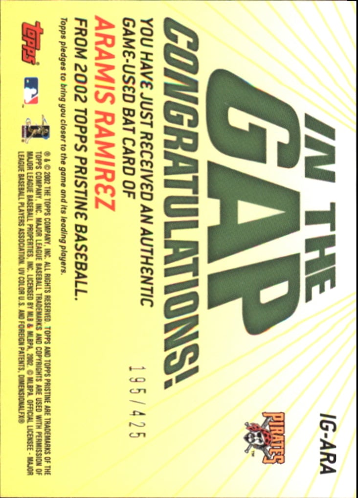 2002 Topps Pristine In the Gap #ARA Aramis Ramirez Bat A