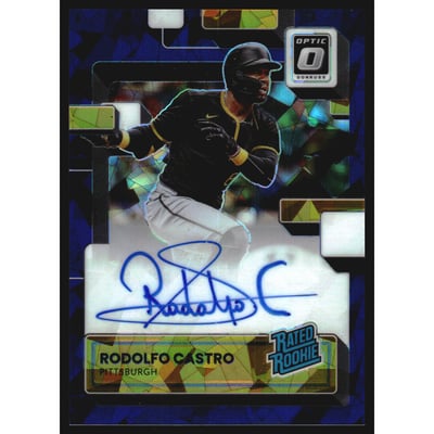 2022 Donruss Optic Rated Rookies Signatures Cracked Ice Navy Blue #58 Rodolfo Castro