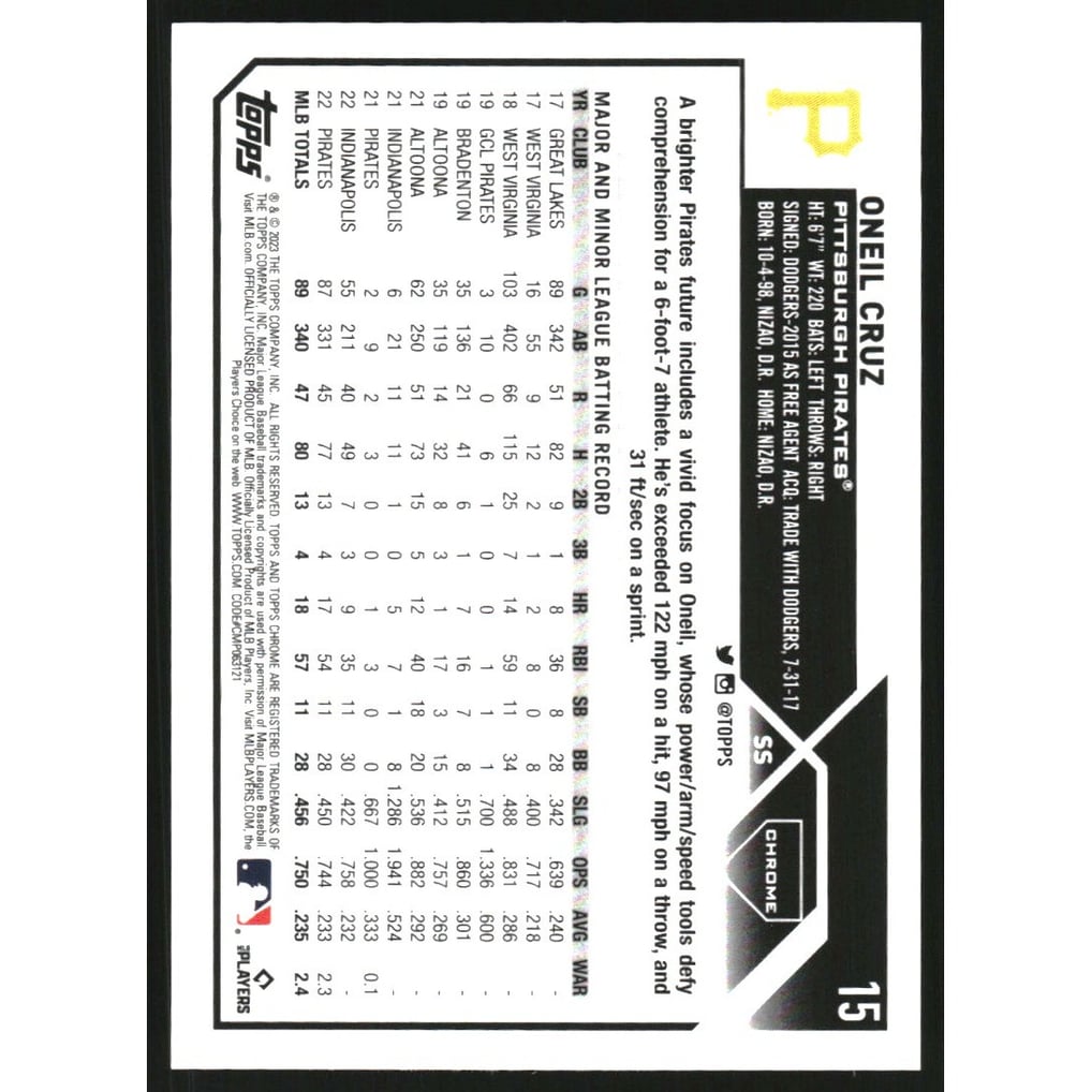 2023 Topps Chrome Purple Speckle Refractors #15 Oneil Cruz