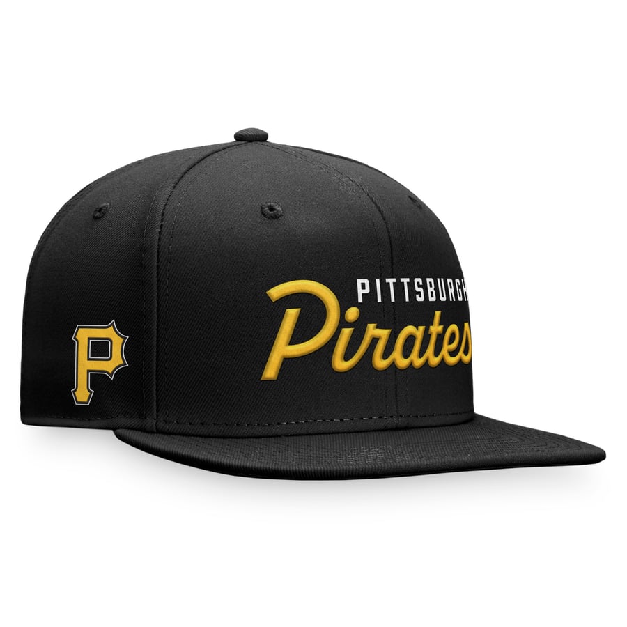 Pitsburgh Script Throwback Men's Pittsburgh Pirates Fanatics Black Script Snapback Hat