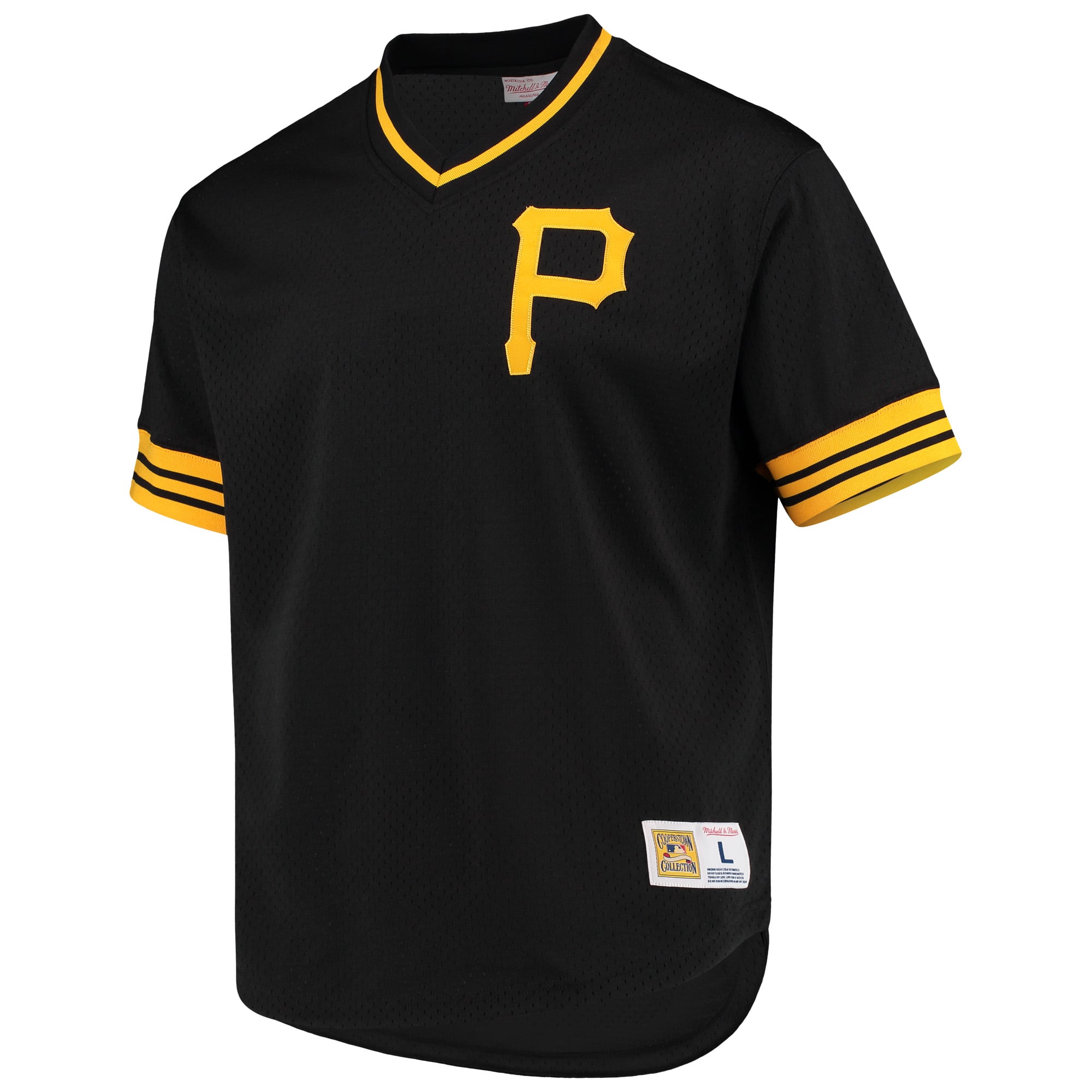 Men's Pittsburgh Pirates Mitchell & Ness Black Mesh V-Neck Batting