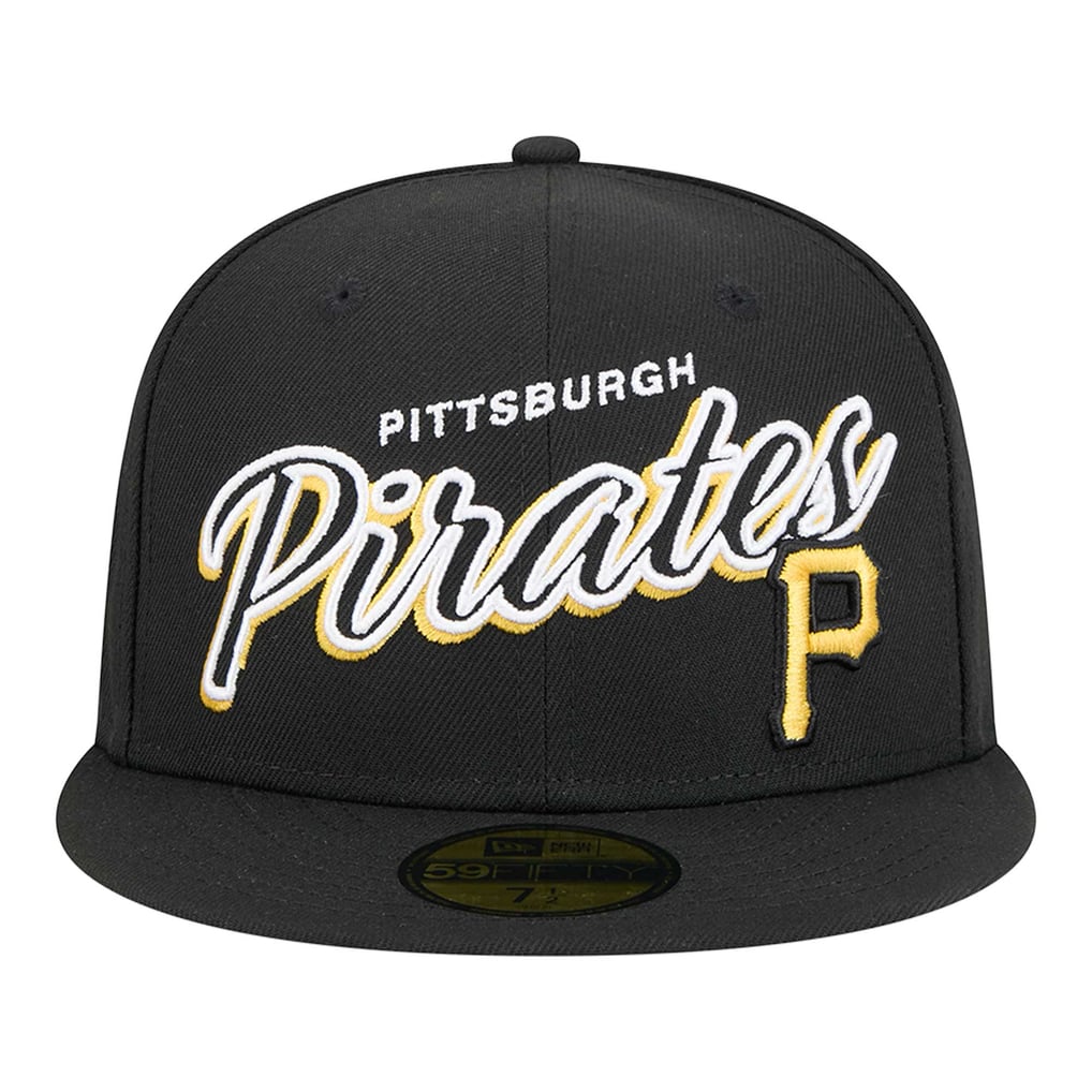 Pirates Uniform Script Men's Pittsburgh Pirates New Era Black Script Sided 59FIFTY Fitted Hat