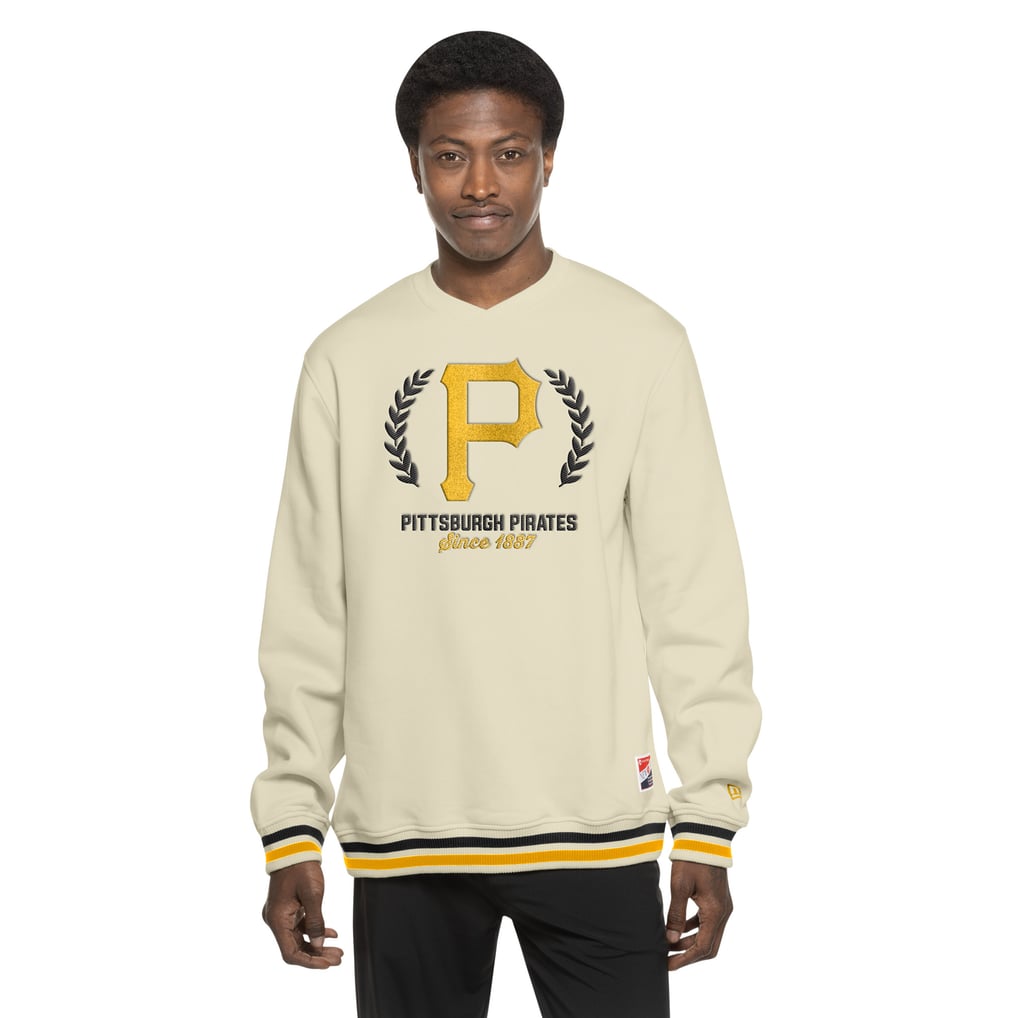 Pitsburgh Script Throwback Men's Pittsburgh Pirates New Era Cream Throwback Pullover Sweatshirt