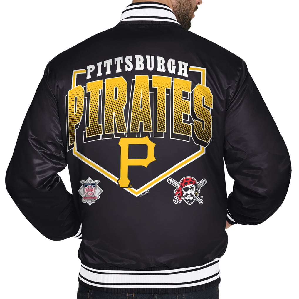  Pittsburgh Pirates Starter Home Plate Printed Graphic Satin Full-Snap Varsity Jacket - Black