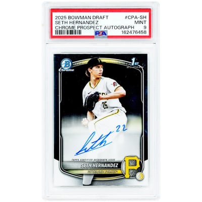 Seth Hernandez Pittsburgh Pirates Autographed 2025 Bowman Chrome 1st Bowman #CPA-SH PSA Authenticated 9 Card