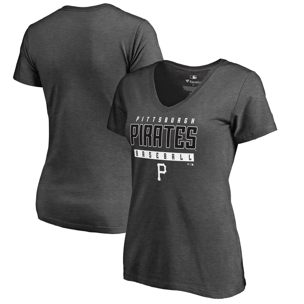 Pittsburgh Pirates Women's Charcoal Stack V-Neck T-Shirt - Ash