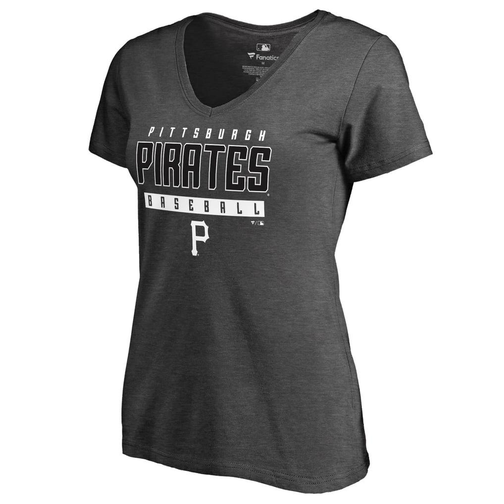 Pittsburgh Pirates Women's Charcoal Stack V-Neck T-Shirt - Ash