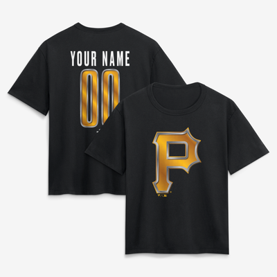 Pittsburgh Pirates Women's Forged Mascot Personalized Name & Number T-Shirt - Black
