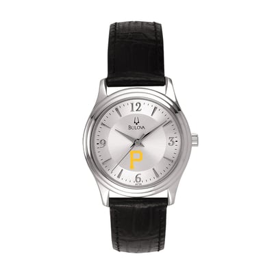 Pittsburgh Pirates Bulova Women's Leather Strap Watch - Silver