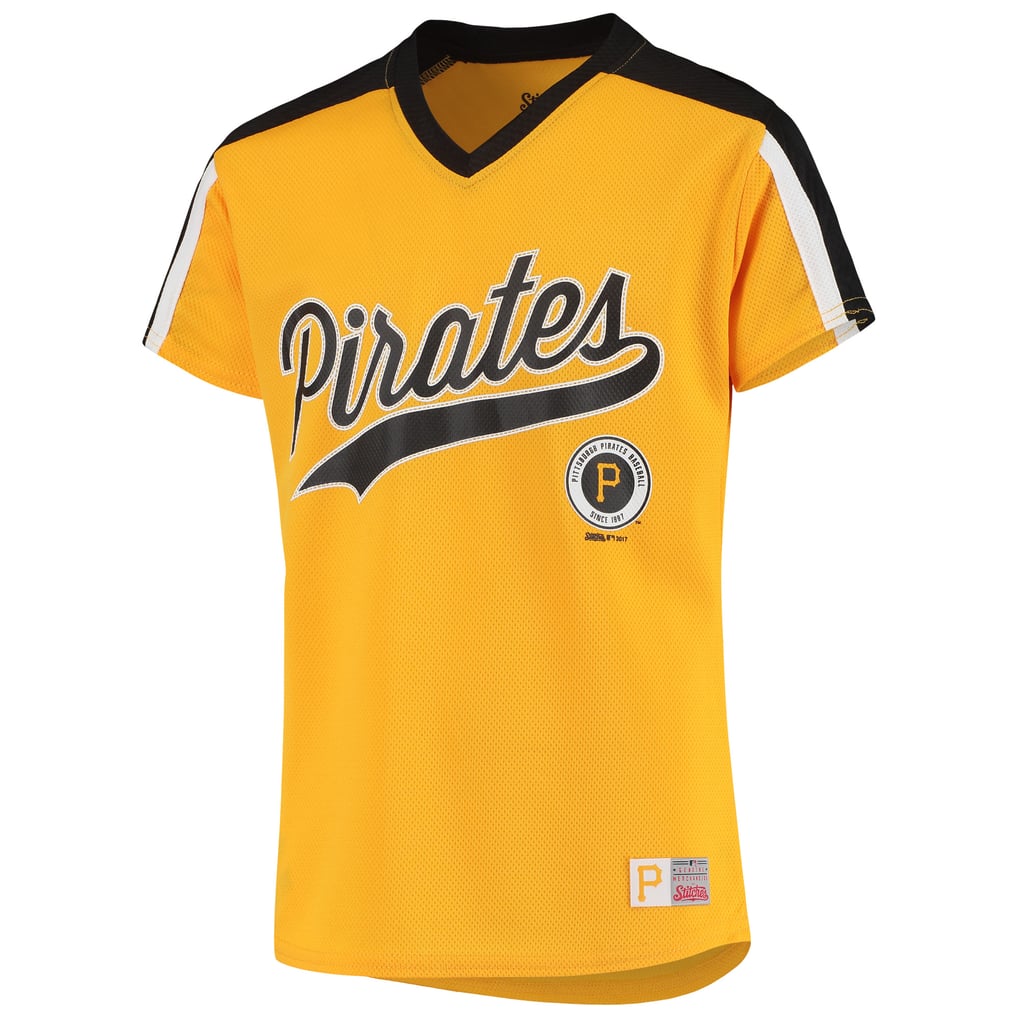 Pirates Uniform Script Youth Pittsburgh Pirates Stitches Gold Script Mesh Jersey V-Neck T-Shirt