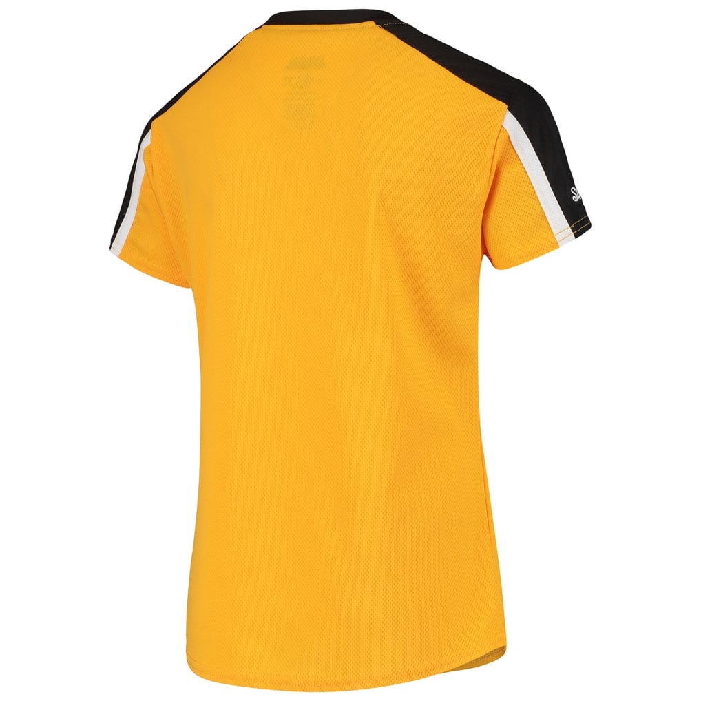 Pirates Uniform Script Youth Pittsburgh Pirates Stitches Gold Script Mesh Jersey V-Neck T-Shirt