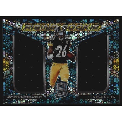2020 Panini Spectra Rising Rookie Materials Neon Blue #24 Anthony McFarland Jr./50