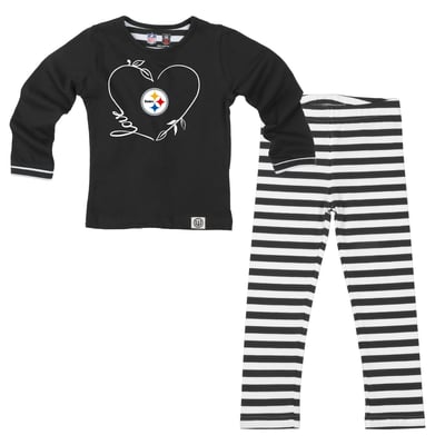  Pittsburgh Steelers Wes & Willy Girls Toddler Heart and Stripe Set - Black