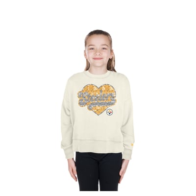  Pittsburgh Steelers New Era Girls Youth Flip Sequin Crewneck Sweatshirt - Light Beige