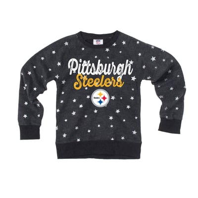  Pittsburgh Steelers Wes & Willy Girls Youth Shimmer Star Sweatshirt - Black