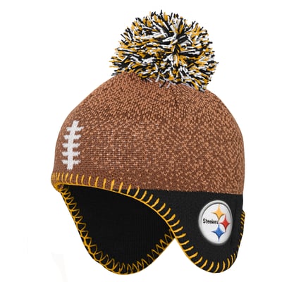 Pittsburgh Steelers Outerstuff Infant Football Head Knit Hat with Pom - Brown