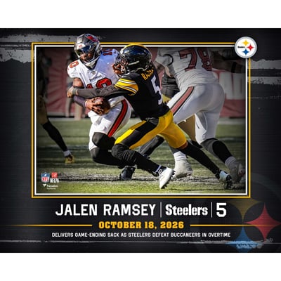 Jalen Ramsey Pittsburgh Steelers Unsigned Fanatics Authentic 2026 Week 6 Overtime Sack vs. Tampa Bay Buccaneers Stylized Photograph