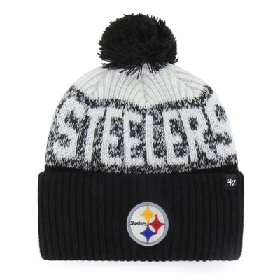  Pittsburgh Steelers '47  Bone Chill Cuffed Knit Hat with Pom - Black