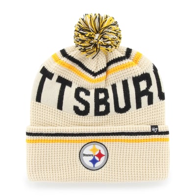  Pittsburgh Steelers '47 Quattrle Cuffed Knit Hat with Pom - Natural