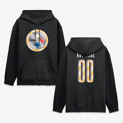 Pittsburgh Steelers Big & Tall Metallic Mascot Personalized Name & Number Hoodie - Black