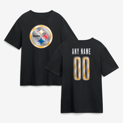 Pittsburgh Steelers  Metallic Mascot Personalized Name & Number T-Shirt - Black