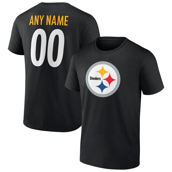 Pittsburgh Steelers Team Authentic Personalized Name & Number T-Shirt - Black