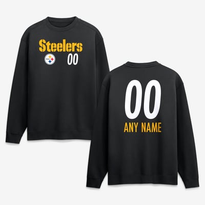 Pittsburgh Steelers  Touchdown Wordmark Personalized Name & Number Sweatshirt - Black